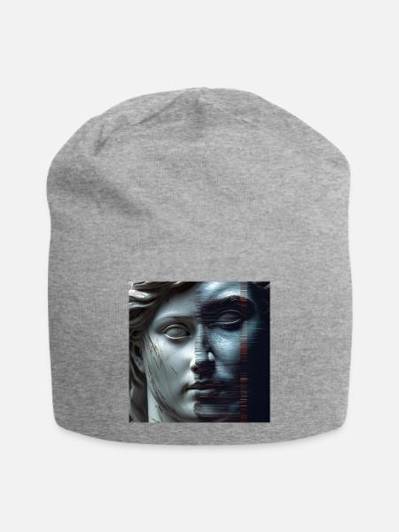 Antike trifft Glitch - Jersey-Beanie - Grau meliert