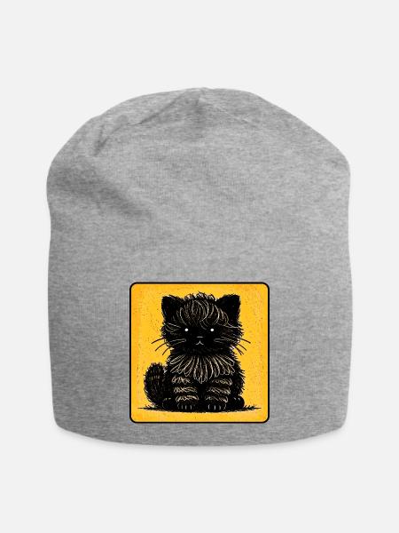 WuschelKatze (Gelb) - Jersey-Beanie - Grau meliert