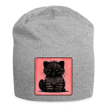 Chat flou (Rouge) - Bonnet en jersey - gris chiné - Devant