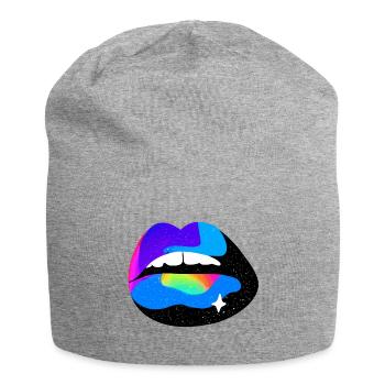 Kosmische Regenbogenlippen - Jersey-Beanie - Grau meliert - Vorne