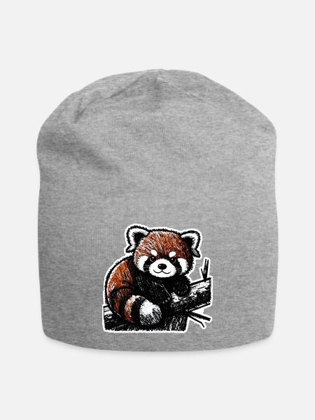 Niedlicher Roter Panda (Kohle/Buntstift) - Jersey-Beanie - Grau meliert
