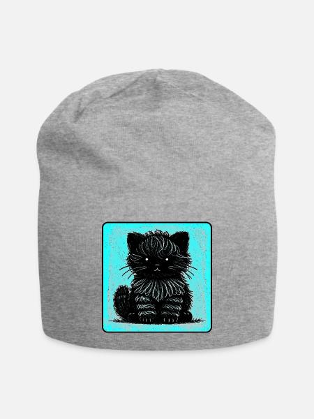 Wuschelkatze (Cyan) - Jersey-Beanie - Grau meliert