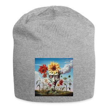 Surreales Sonnenkopf-Gesicht - Jersey-Beanie - Grau meliert - Vorne