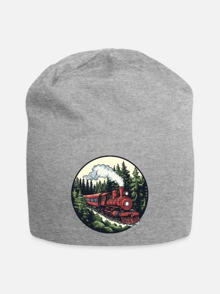 Dampflok im Wald - Jersey-Beanie - Grau meliert