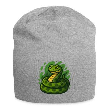 Dessin animé vert Anaconda serpent dans la houle de vague - Bonnet en jersey - gris chiné - Devant