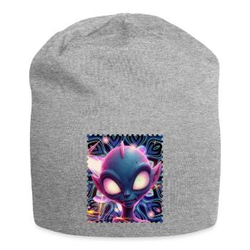 Neon-Alien Porträt im Psychedelicht - Jersey-Beanie - Grau meliert - Vorne