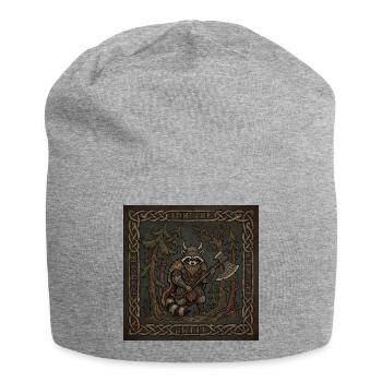 Viking Raccoon Warrior with Rune Axe - Jersey Beanie - heather grey - Front