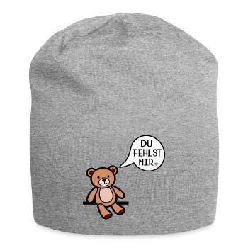 Du fehlst mir - Bär - Jersey-Beanie - Grau meliert - Vorne