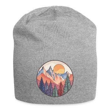 Mountain at sunset – Nature motif - Jersey Beanie - heather grey - Front