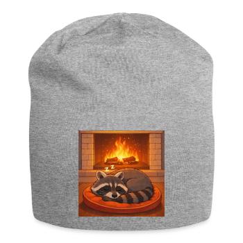 Cozy Raccoon by Fireplace - Jersey Beanie - heather grey - Front