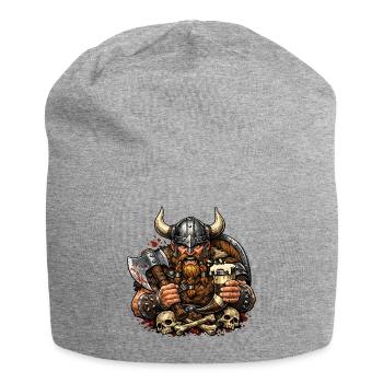 Viking fighter with beer mug - Jersey Beanie - heather grey - Front