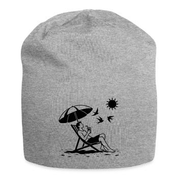 Se détendre sur une chaise longue sur la plage - Bonnet en jersey - gris chiné - Devant