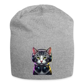 KatzenDJ Neon Kopfhörer Music lover cat - Jersey-Beanie - Grau meliert - Vorne