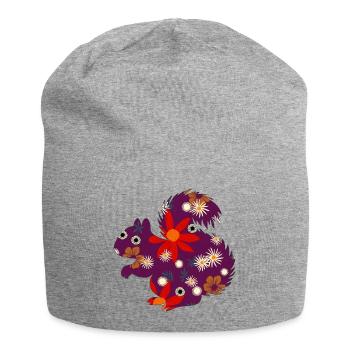 Petits animaux mignons, motif floral - Bonnet en jersey - gris chiné - Devant