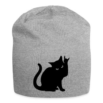 Schwarze Katze – Devil Horns Silhouette - Jersey-Beanie - Grau meliert - Vorne