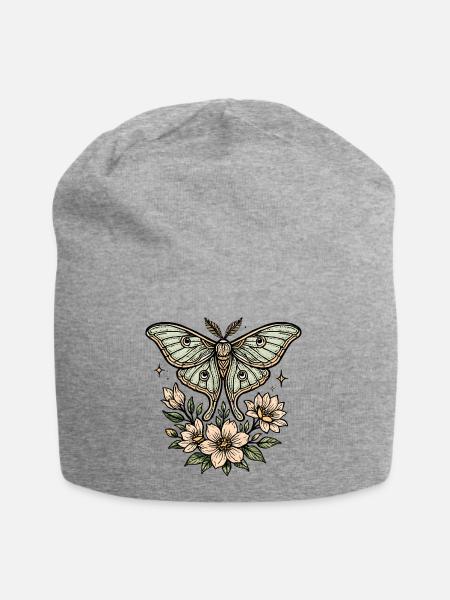 Moth with flower bouquet - Jersey Beanie - heather grey