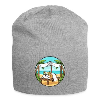 Beach Spa Bulldog Dog Relaxing Art - Jersey Beanie - heather grey - Front