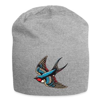 Swallow bird blue red plumage and tan wings - Jersey Beanie - heather grey - Front