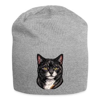 Katzenporträt Goldaugen - Jersey-Beanie - Grau meliert - Vorne
