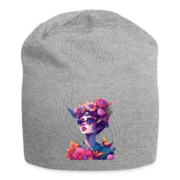 Blütenkönigin in Neon - Jersey-Beanie - Grau meliert - Vorne
