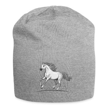 Weißes Pferd, Vollblut, Trab, Reiteleganz, Eleganz - Jersey-Beanie - Grau meliert - Vorne