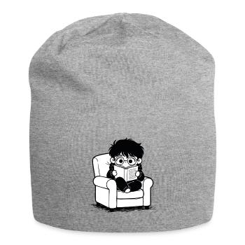 Sticker Child Reading Cozy Armchair Black and White - Jersey Beanie - heather grey - Front
