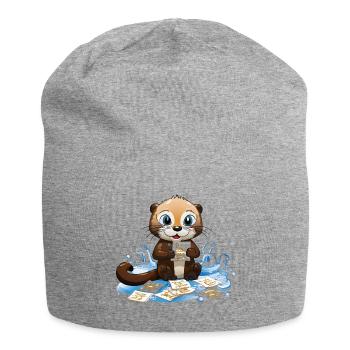 Loutre avec cartes de recettes culinaires - Bonnet en jersey - gris chiné - Devant