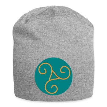 Decorative triskel in orange scrolls - Jersey Beanie - heather grey - Front