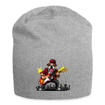 Punk Bulldogge mit E-Gitarre - Jersey-Beanie - Grau meliert - Vorne