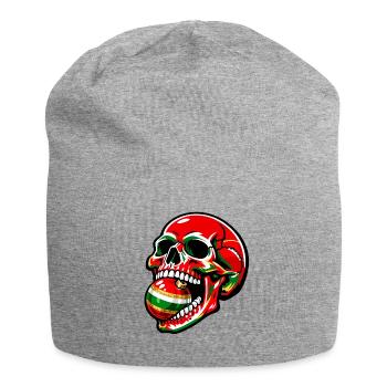 Schädel beißt in Weihnachtskugel - Jersey-Beanie - Grau meliert - Vorne