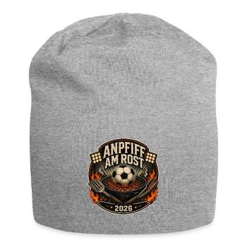 Anpfiff am Rost 2026 Fußball Grillen BBQ Shirt - Jersey-Beanie - Grau meliert - Vorne