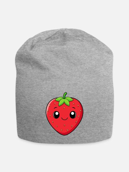 Kawaii Erdbeere Lächeln - Jersey-Beanie - Grau meliert