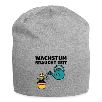 Wachstum braucht Zeit – Comic-Blume mit Gießkanne - Jersey-Beanie - Grau meliert - Vorne