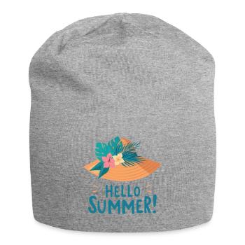 Hello Summer Straw Hat Illustration - Jersey Beanie - heather grey - Front