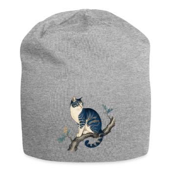 Blue Cat auf dem Künstlerischen Zweig – Vintage-Deco - Jersey-Beanie - Grau meliert - Vorne