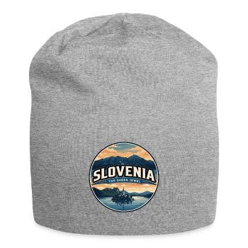 Retro Slovenia Lake Bled Badge - Jersey Beanie - heather grey - Front