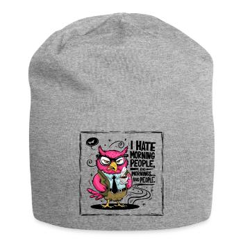 Morning grouch office owl in suit - Jersey Beanie - heather grey - Front