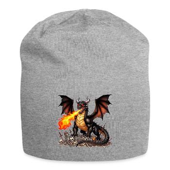 Black dragon standing on the skeletons of daredevils - Jersey Beanie - heather grey - Front