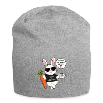 Chilliger Hase mit Karotte & Kaffee - Jersey-Beanie - Grau meliert - Vorne