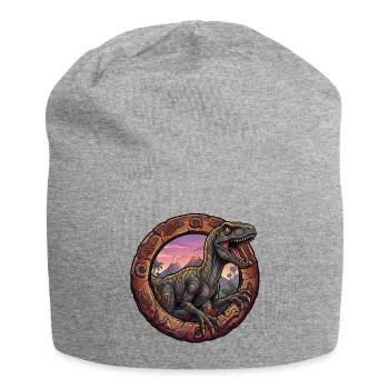 Velociraptor in the volcanic ring at sunset - Jersey Beanie - heather grey - Front