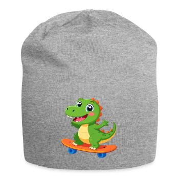 Petit dinosaure vert sur un skateboard – Design cool - Bonnet en jersey - gris chiné - Devant