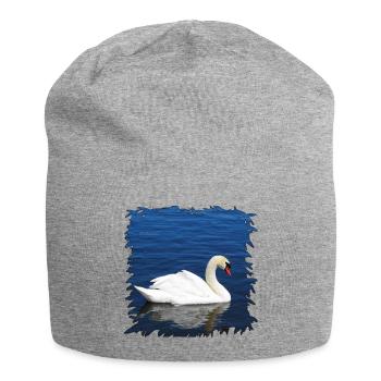 Cygne blanc sur l’eau bleue - Bonnet en jersey - gris chiné - Devant