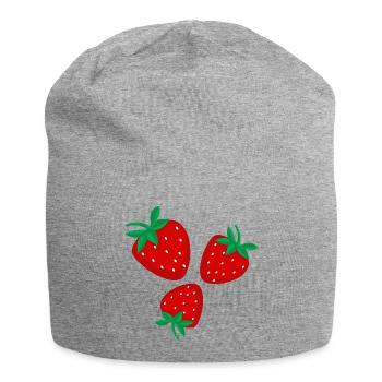 Trois fraises rouge vif - Bonnet en jersey - gris chiné - Devant