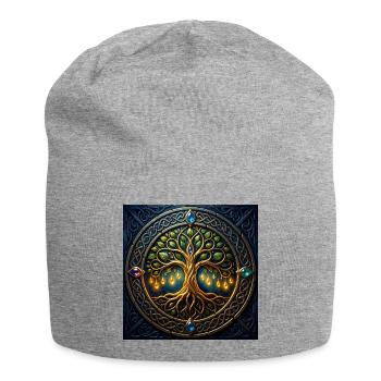 Mystic Tree mit Juwelen und Knoten - Jersey-Beanie - Grau meliert - Vorne