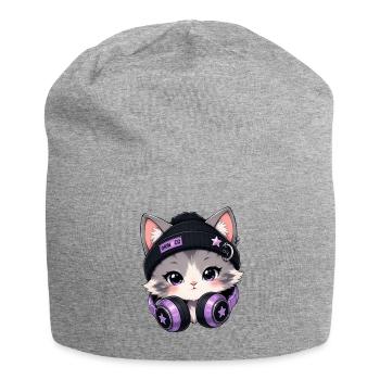 Lila DJ-Katze mit Kopfhörern - Jersey-Beanie - Grau meliert - Vorne