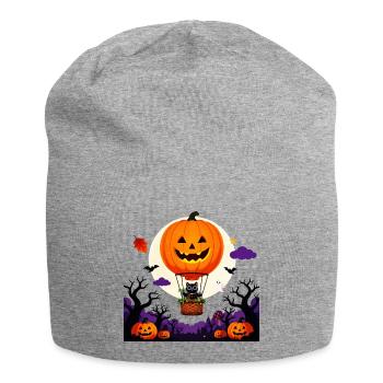 Kürbisballon-Katzen-Halloween-Szene - Jersey-Beanie - Grau meliert - Vorne