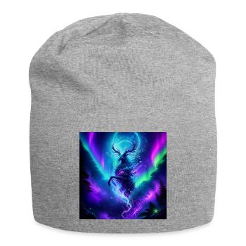 Northern Lights Moose Spirit in Aurora Sky - Jersey Beanie - heather grey - Front