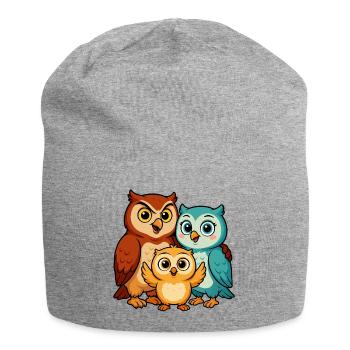 Bunte Eulenfamilie Cartoon - Jersey-Beanie - Grau meliert - Vorne