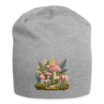 Waldpilz Stickerei Flora Muster - Jersey-Beanie - Grau meliert - Vorne