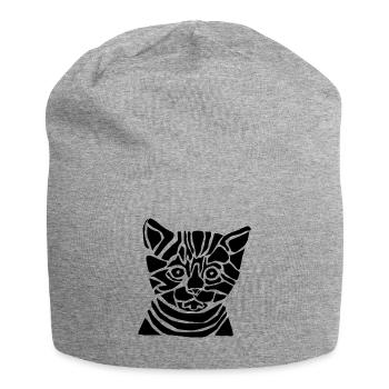 Black Graphic Cat – Geometric Portrait - Jersey Beanie - heather grey - Front